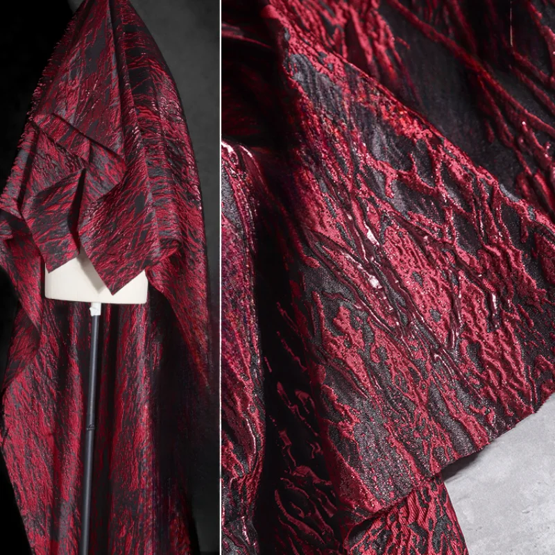 

Red Undulating Veins Gilded Jacquard Polyester Fabric Creative Three-dimensional Texture Relief Craft Jacket Designer Fabric