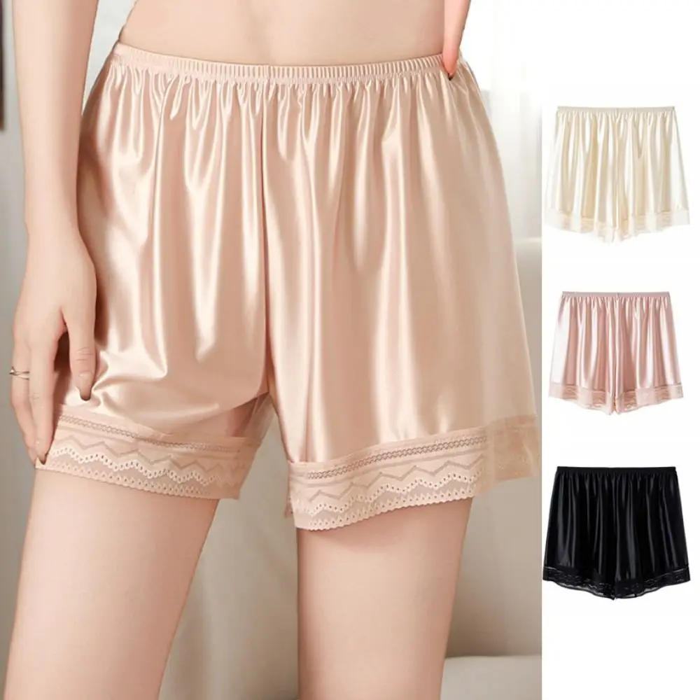 Calças de segurança de renda de seda gelo respirável solto meados de cintura sem costura shorts anti-reflexo jk lolita verão leggings curtos senhoras