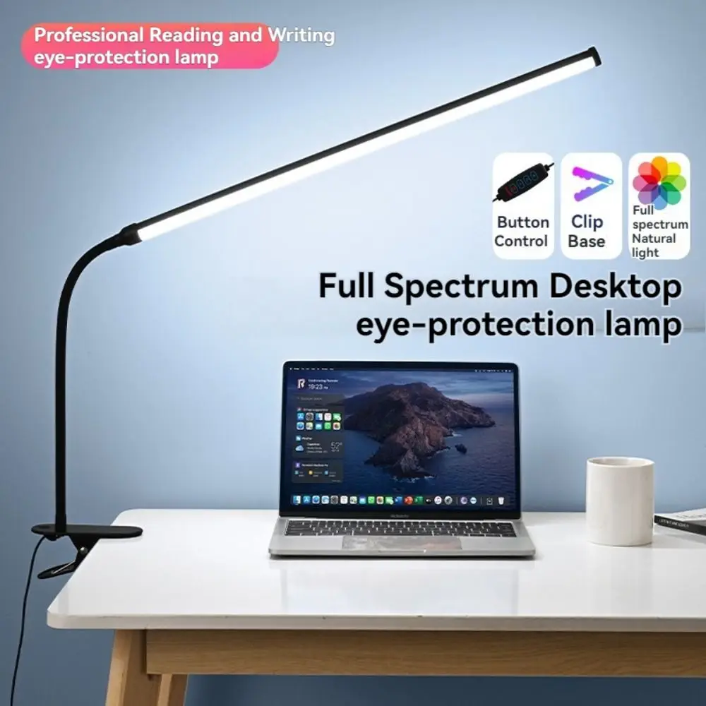 

Eye-Caring LED Clip-on Desk Lamp 3 Mode Colors Long Arms Reading Study Light Adjustable Brightness Flexible