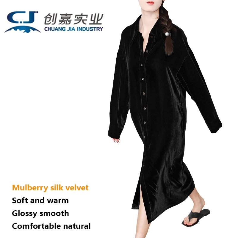Robe à manches longues en velours de soie pour femmes, chemise violette, Style tempérament Simple, jupe d'extérieur décontractée et confortable