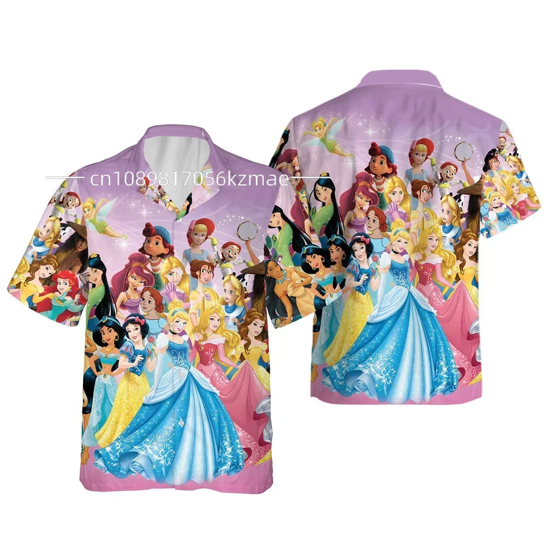 2024 Summer New Disney Princess Beach camicia hawaiana Princess Holiday camicia hawaiana camicia a maniche corte da uomo e da donna