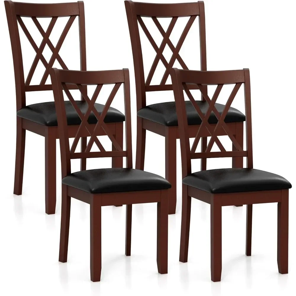 Wood Dining Chairs Set of 4, Faux Leather Upholstered Kitchen Chairs with Rubber Wood Legs, Padded Seat, Max Load 355 Lbs