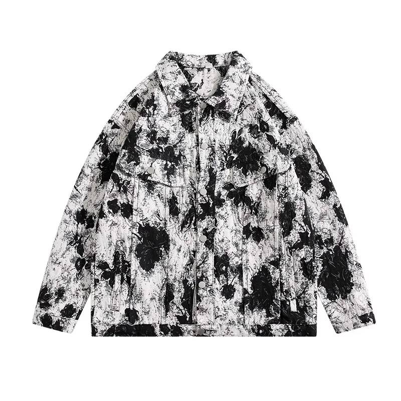 

90s Y2k E-Girl Turn Down Collar Autumn Harajuku Long Sleeve Women Jacket Casual Chic Fashion Tie Dye Jean Roupas Femininas