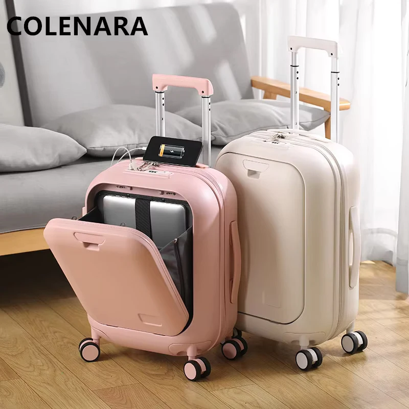 

COLENARA Laptop Suitcase USB Charging Boarding Case 18"20"24 Inch Front Opening Trolley Case with Wheels Rolling Luggage