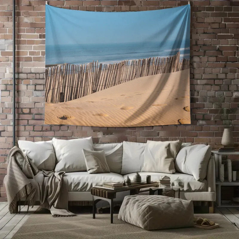 Large Beach Scene Tapestry Wall Hanging Coastal Ocean Driftwood Art Canvas Boho Nautical Seaside Tropical Home Decor Decoration