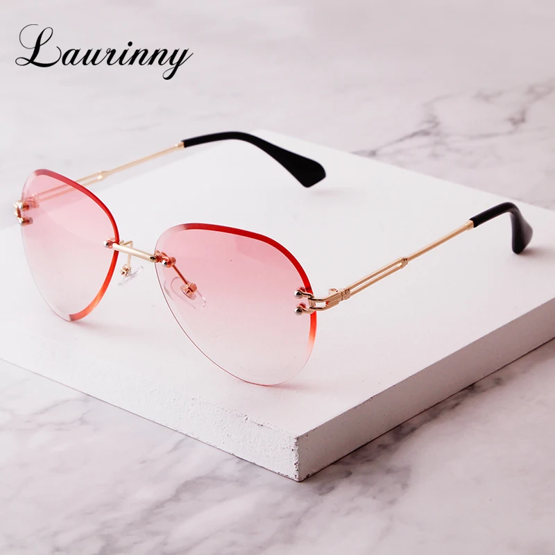 2025 Rimless Edge-Cut Sunglasses Women Blue Polygonal Gradient Ocean Sheet Shade Sunshade UV Protection Sun Glasses For Women
