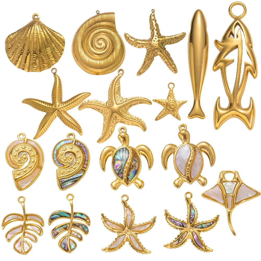 Image of 2 Stück Edelstahl Sommer Charms sortiert Ozean Leben Meer Tier Anhänger für DIY Armband Halskette Ohrring Handwerk Schmuckherstellung