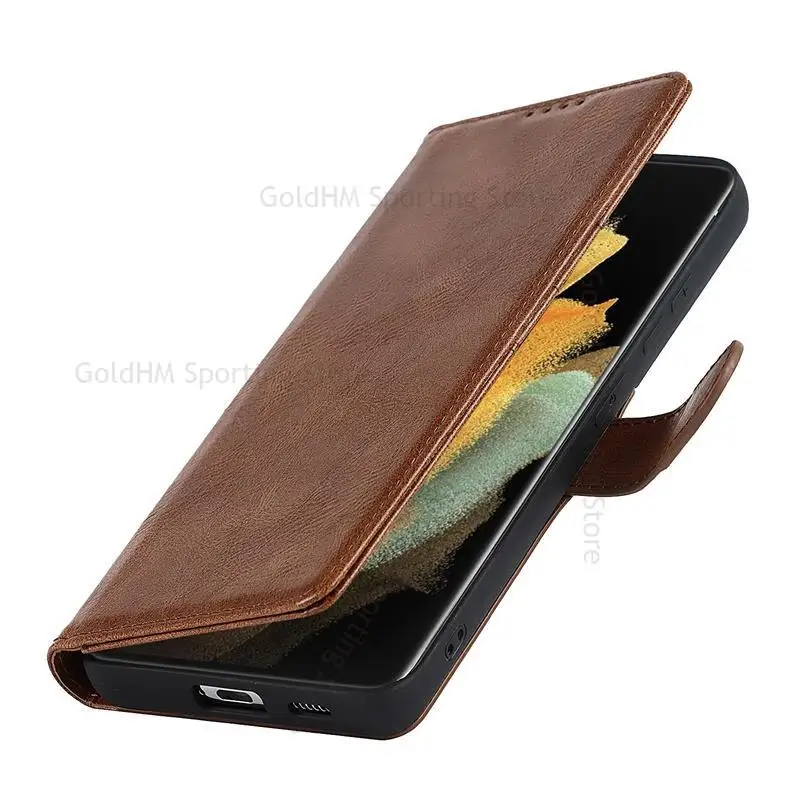 Leather Stylus S Pen Slot Magnetic Flip Phone Case For Samsung S21 Ultra 5G Wallet Card Slot Cover For Galaxy S21 Ultra SM-G998B
