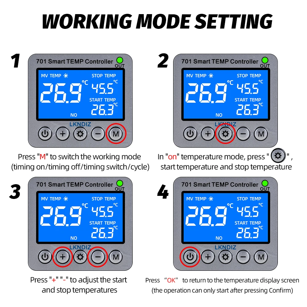 Controlador de temperatura inteligente, termostato constante, interruptor de controle de temporização, controle de ciclo, opção de cabeça de sensor múltiplo, ac 220v