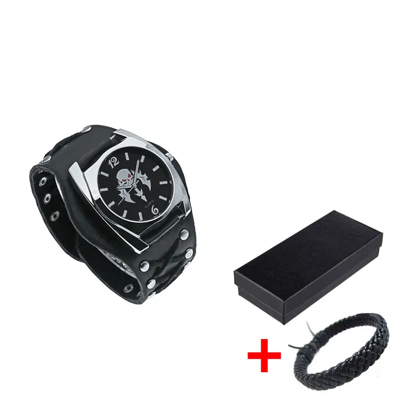 New Black Button Skull Head Motorcycle Heavy Metal Style Quartz Men\'s Watch Casual Waterproof Watch Birthday Gift