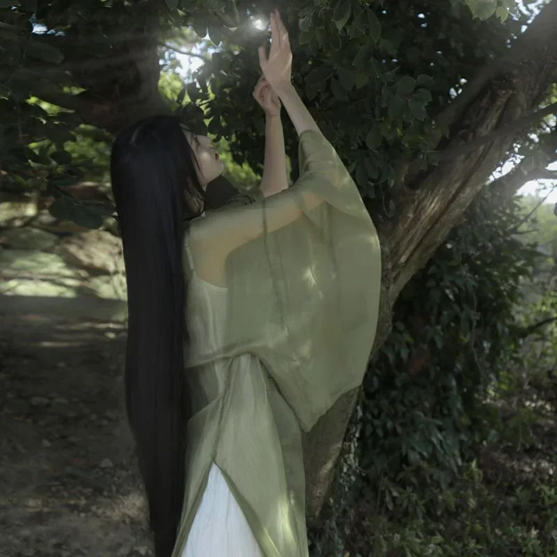 Vestido feminino solto de seda, quimono caseiro hanfu chinês, tamanho grande, cardigã de senhora, roupas leves e elegantes de verão