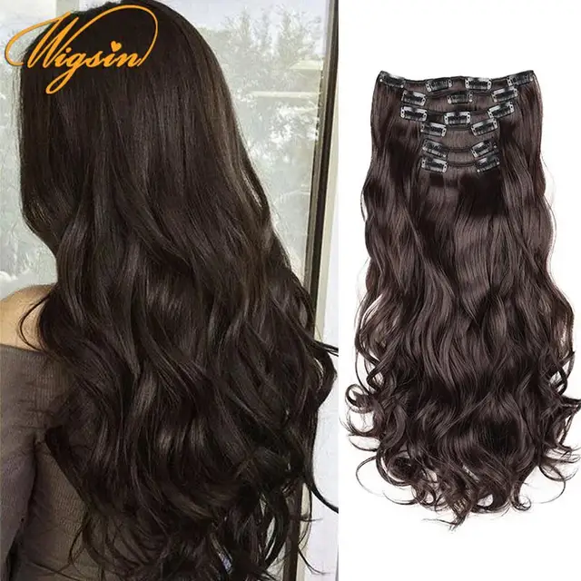 WIGSIN 6 sztuk/zestaw 24 Cal syntetyczne długie kręcone doczepiane włosy czarne brązowe blond treska dla kobiet
