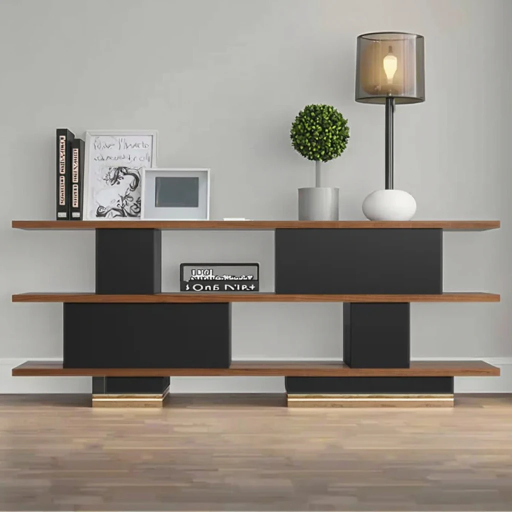 Z DU'S Modern Solid Wood Bookcase With Double Layers And Four Shelves, Providing Multi-level Storage Space. Elegant Design.Z