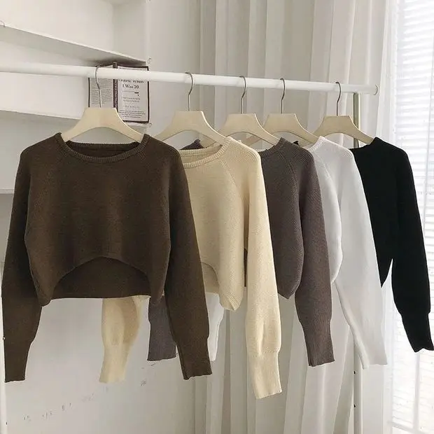 Cropped  bare midriff new fashion girl spring summer knitted pullovers slim short sweater Women Clothing