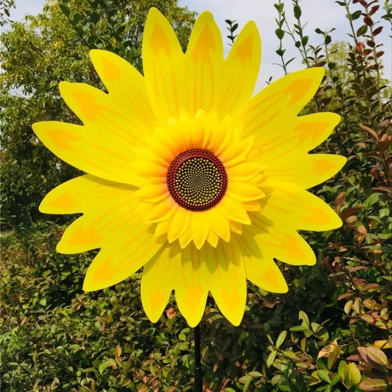 75Cm Black Rod Sunflower Kindergarten Decoration Double Layer Too Big Windmill Outdoor Camping Garden Decoration Souvenir