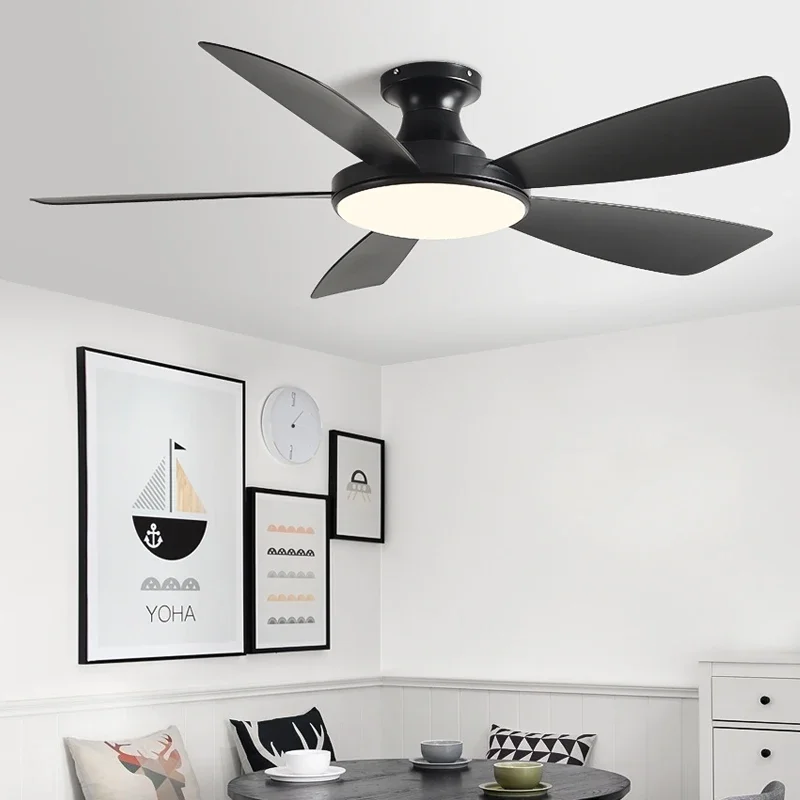 Modern 56Inch Low Floor Ceiling Fan Light Black ABS Blade DC Remote Control Led Fan Lights Restaurant The bedroom 110V 220V