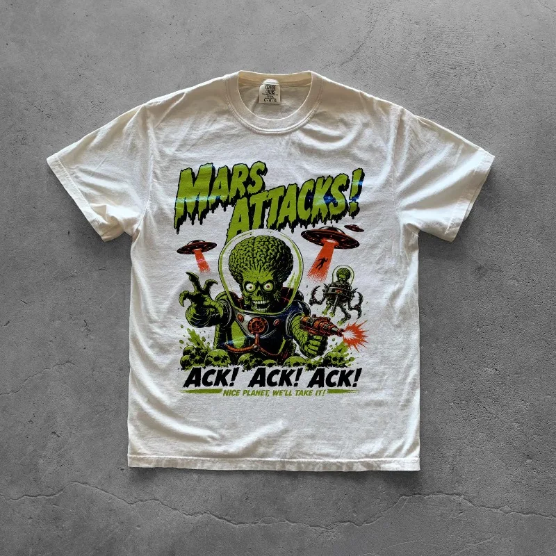 Martian Invasion T-shirt | Retro Sci Fi Pattern T-shirt Y2K Men's T-shirt Four Seasons New Style Unisex Retro T-shirt