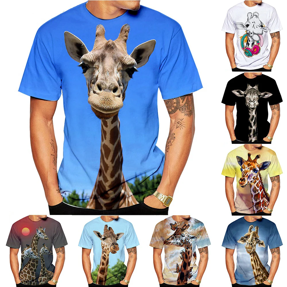 New Design Funny Animal Giraffe 3D Printed T-shirt Fashion Unisex Casual Harajuku Street Style Round Neck Short-sleeved T-shirt