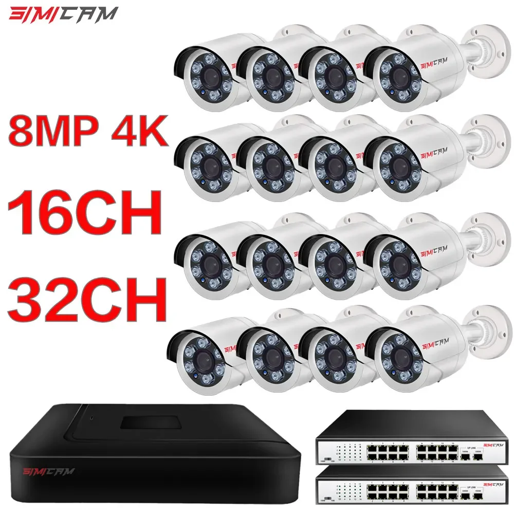 4K 8MP 32CH/16CH CCTV Safety System POE IP Supper HD NVR Kit With Audio OutDoor Metal Bullet StreetVideo Surveillance Camera Set