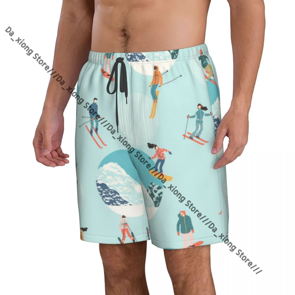 Skiers And Snowboarders Pattern Quick Dry Swimming Shorts For Men Swimwear Swimsuit Trunk Bathing Beach Wear