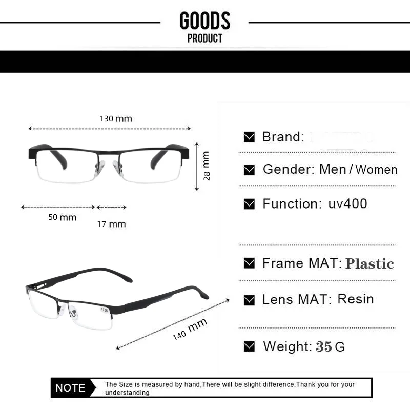 Halbrahmen Lesebrille Herren Business Halbrandlose optische Metallbrille Presbyopie Brillen – Detail 2