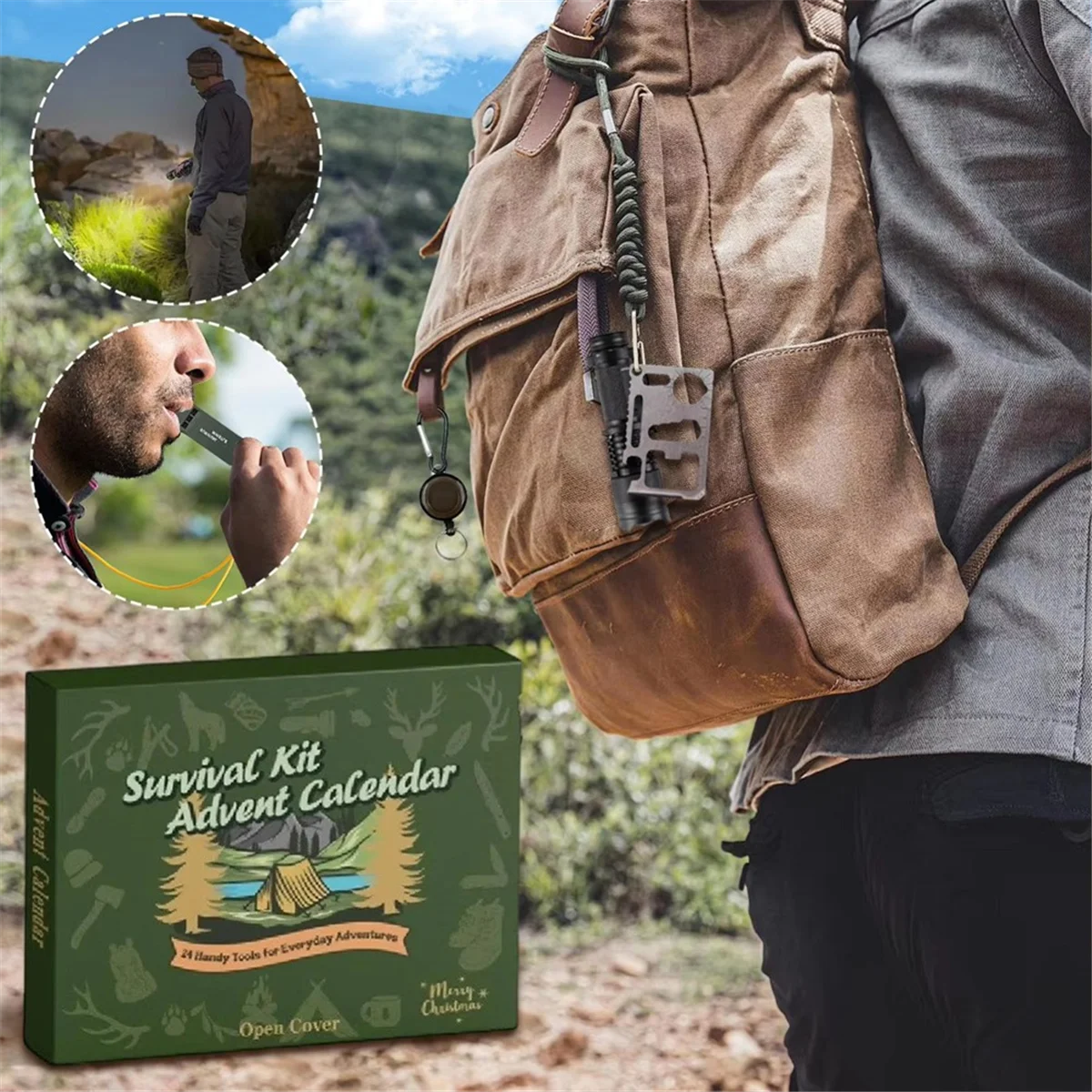 2025+ サバイバルキット 24日間 クリスマスカウントダウン クールな装備 2025 ツールセット ティーン向け ハイキング 男の子 キャンプ愛好家 アウトドア