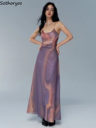 Maxi Dresses Womem Vintage Printing Trendy Summer Design Simple Folds Vestidos Elegant Sexy Ulzzang Ladies Streetwear Sleeveless