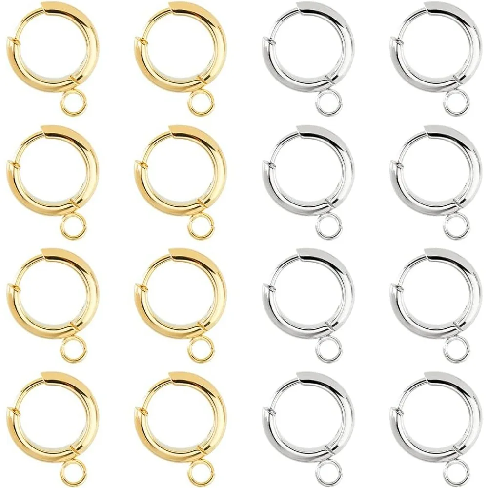 

16Pcs Huggie Hoop Earrings 2 Colors Stainless Steel Huggie Earring with Loop 11mm Small Huggie Hoops Leverback Earring