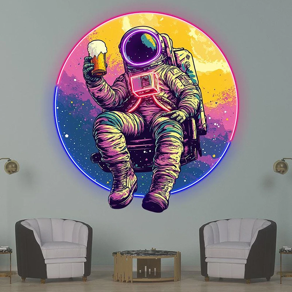 

Astronaut Drinking Beer On The Moon Neon Sign Custom Living Room Wall Decor Neon Light Personalzied Home Party Decoration Signs