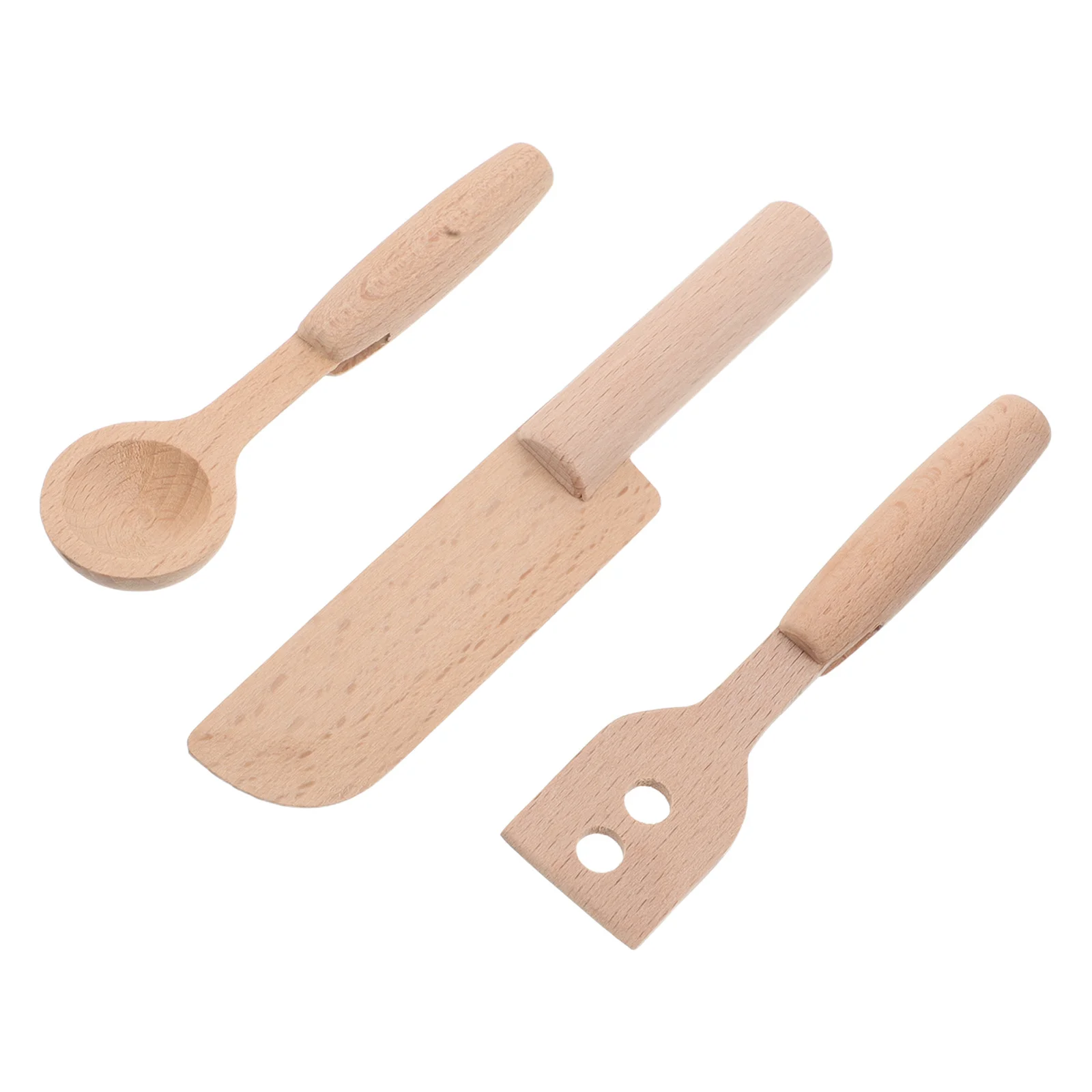 Outils de cuisine en bois pour enfants, ensemble de jeu de simulation de cuisine réaliste, bords arrondis pour enfants en bas âge, motricité Fine, 3 pièces