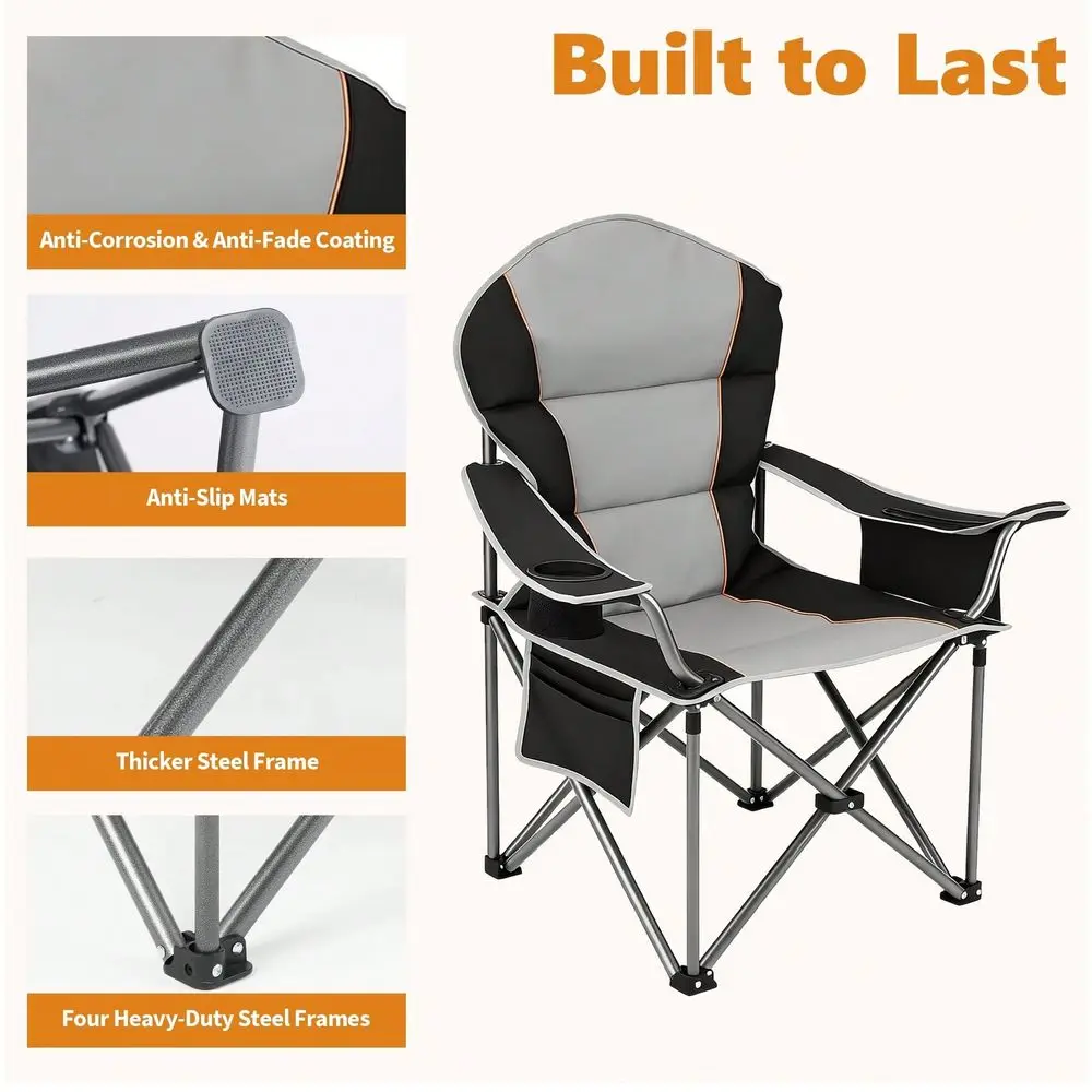 

Folding Camping Chairs, Outdoor Collapsible Padded Chairs With Cup Holder Cooler Bag, Heavy Duty Portable Camping Chair For Gar