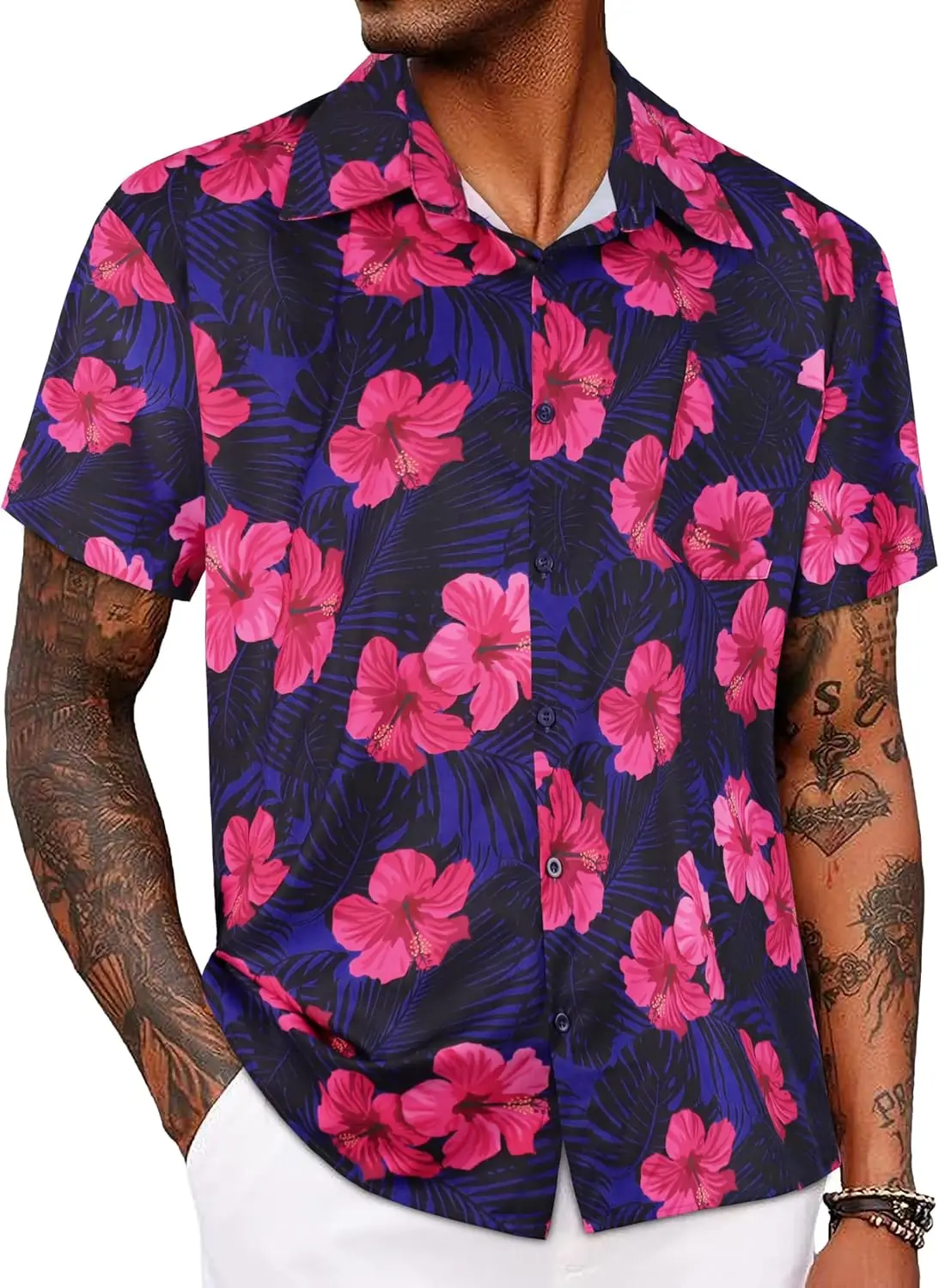 

Mens Hawaiian Shirt Short Sleeve Summer Beach Casual Tops Button Down T Shirts with Pocket