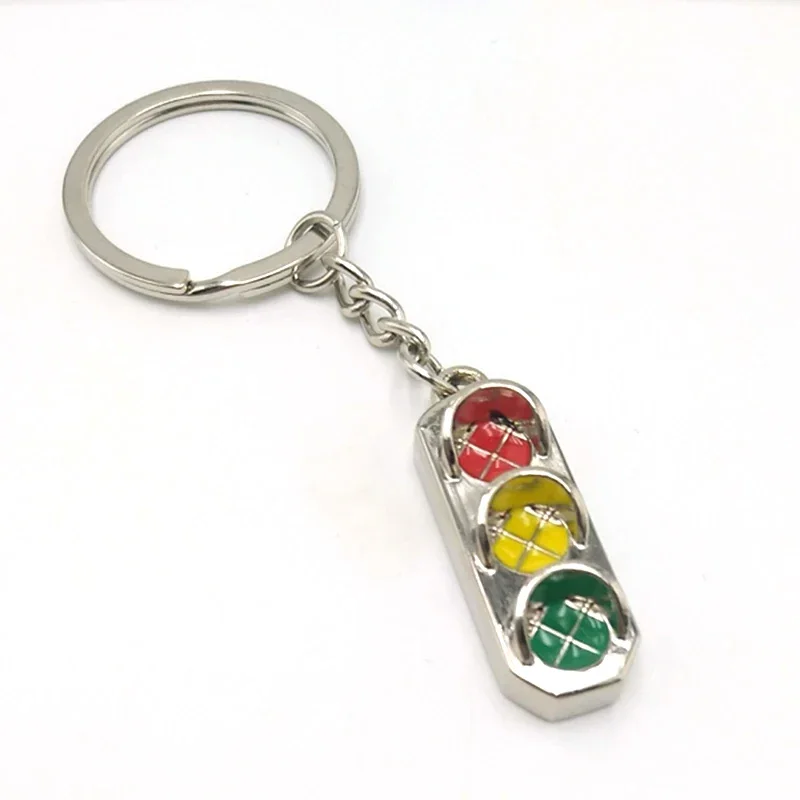 Personalized Creative Traffic Signal Light Model Metal Car Keychain Man Bag Pendant Car Key Ring Creative Birthday Gift