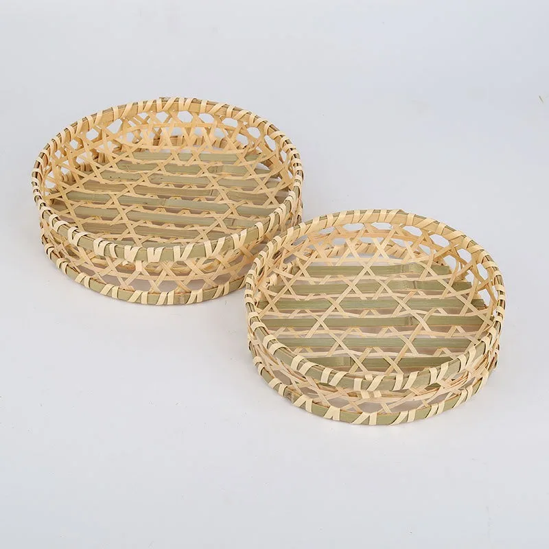 Double-mouth fruit plate handmade bamboo woven products are strong and durable