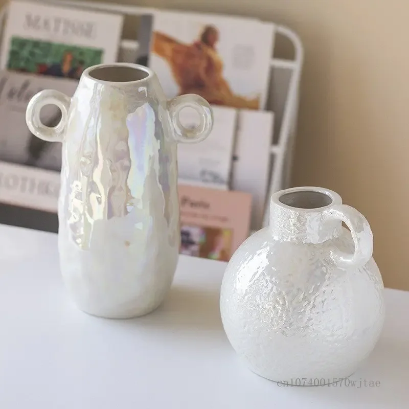 

Nordic Ceramic Vase With Bright Pearl Glaze Home Decorations Living Room Porch Bedroom Table Flower Arrangement Handicraft , 1pc