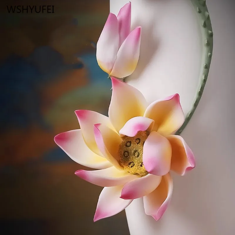Home decoration accessories Ceramic lotus vase Desktop ornaments Living room flower arrangements Buddhist enshrinement vases