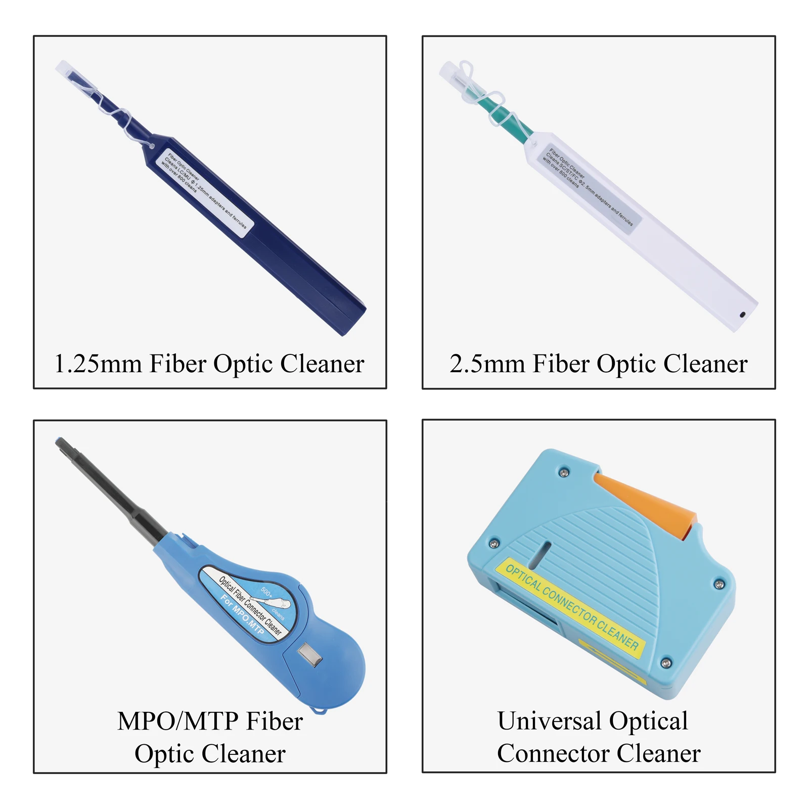 4 قطعة مجموعة أدوات تنظيف الألياف البصرية ، 1.25 مللي متر LC MU موصل/2.5 مللي متر SC FC ST LC ، MPO/MTP قلم تنظيف الألياف البصرية الصغير بزر واحد #6