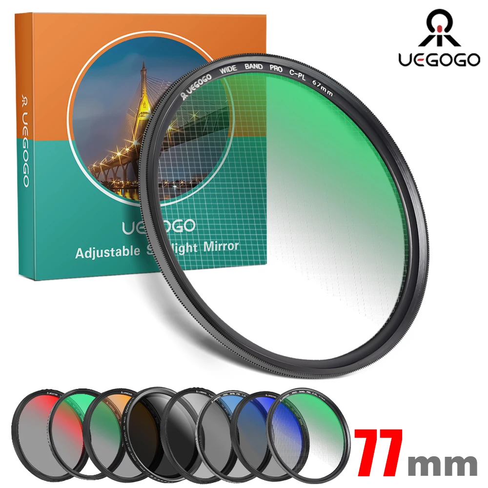 UEGOGO 77mm Filter Gradient GND Red GrEy CPL/UV/MCUV ND2-400/Soft Focus Black Mist Diffusion Star Line 4 6 8 Camera Lens Filter