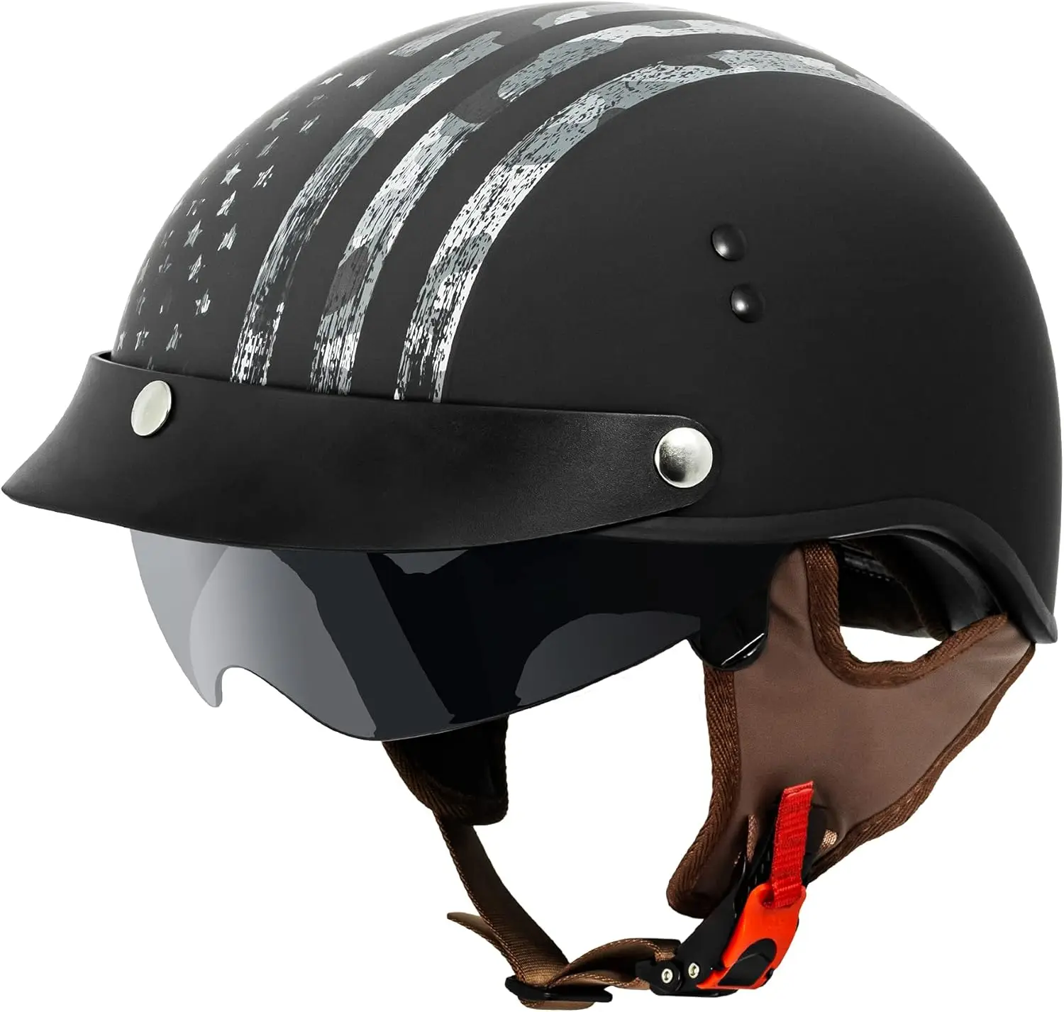 Cruiser Half Face Motorcycle Helmet with Drop-Down Sun Visor, Removable Peak and Quick Release Buckle