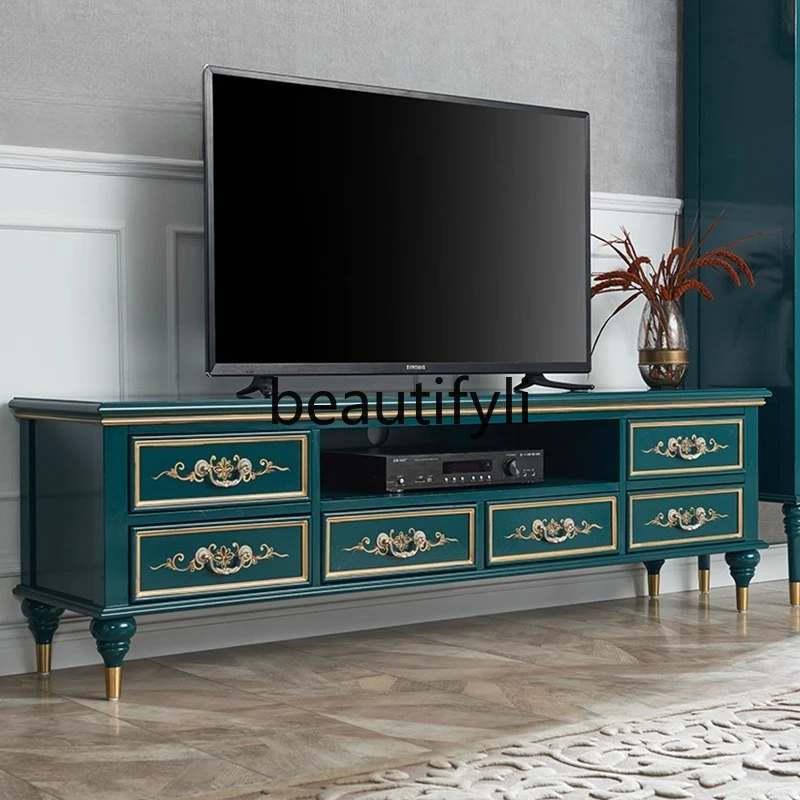 

French Style Light Luxury TV Cabinet Coffee Table Living Room Storage Cabinet Modern Simple Solid Wood TV Stand