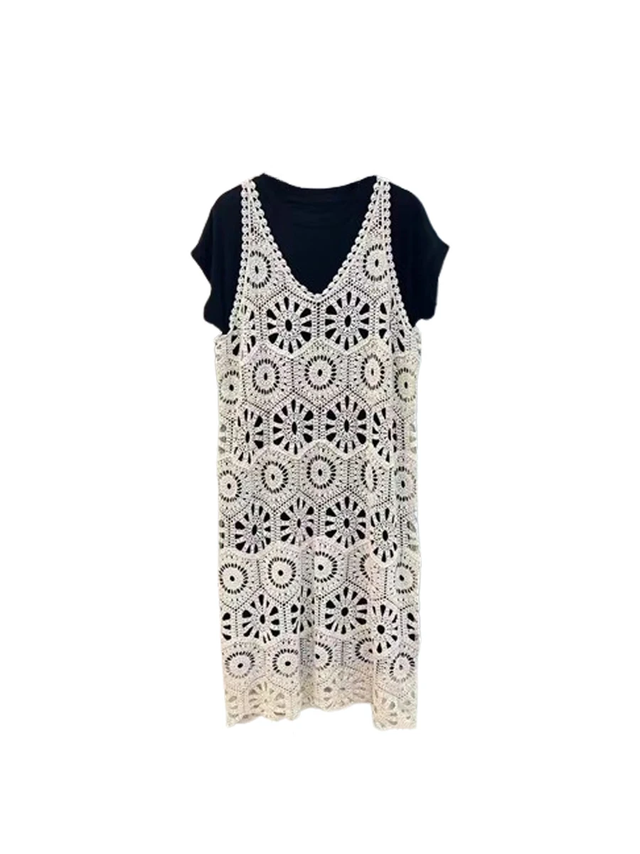 T-shirt effet minceur Dr Combo évider gilet à bretelles tricotées femmes été Design Sense ort Sve rond Ne deux pièces...