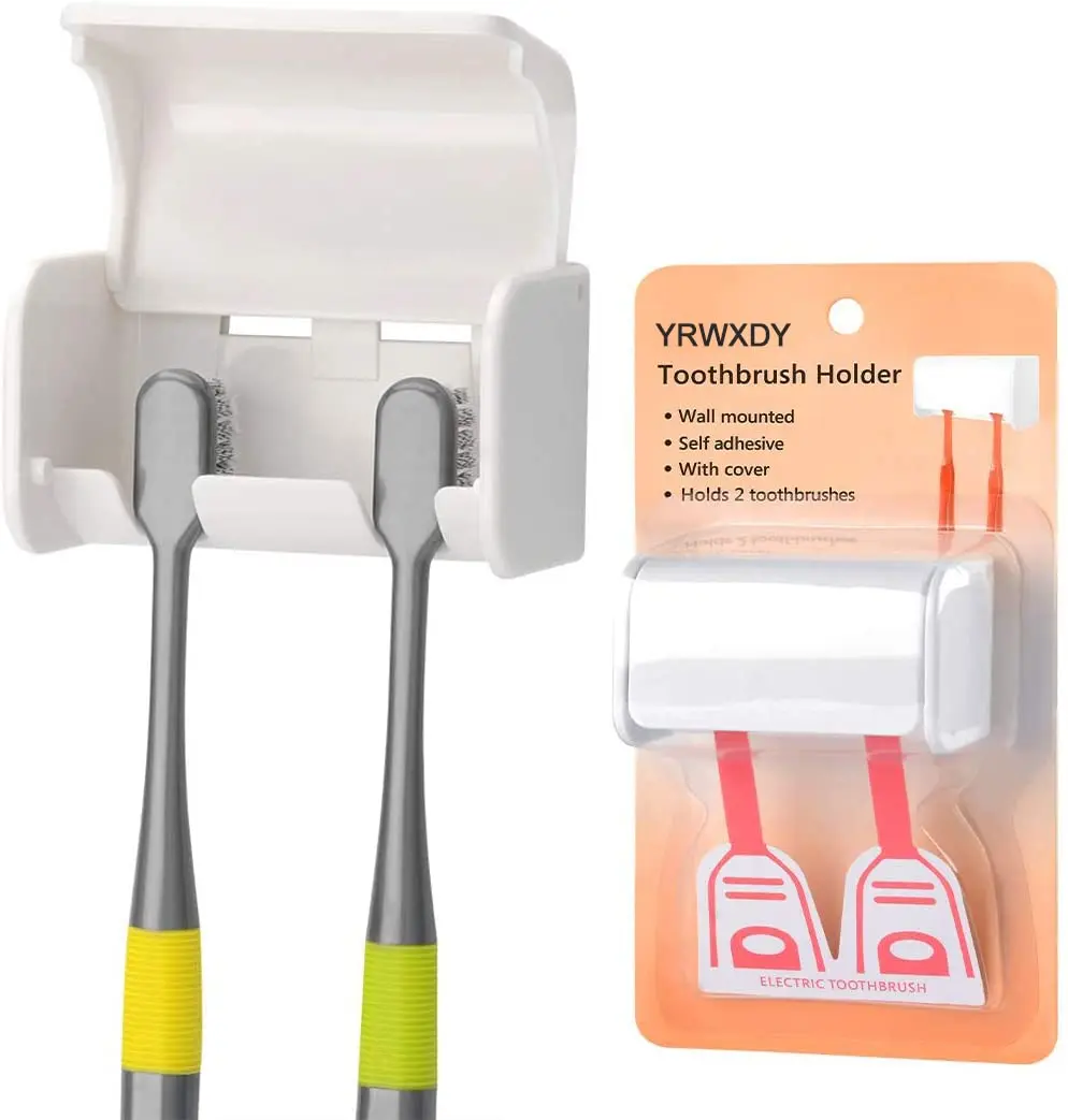 

Toothbrush Holder Wall Mounted with Cover, Self Adhesive Toothbrushes Holder Perfect for Dorm Bathrooms and Shower, Holds 2 Toot
