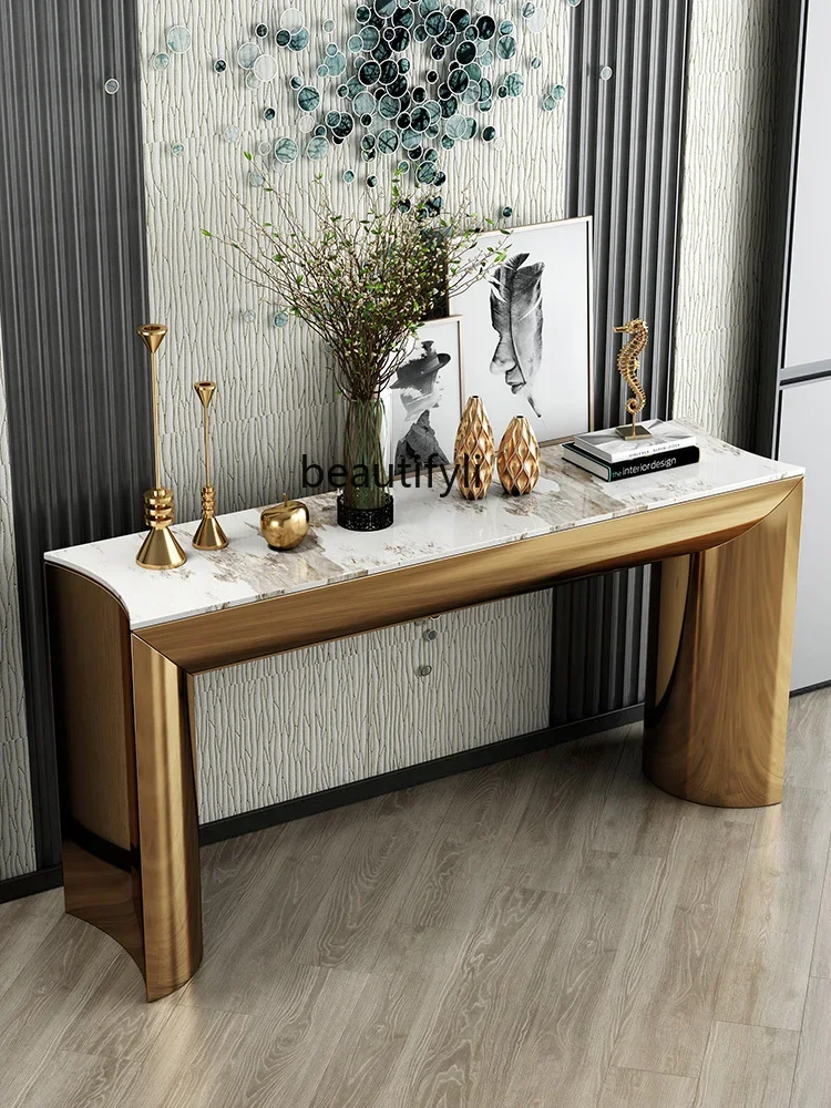 

Cy Light Luxury Hallway Modern Stainless Steel Console Entrance Aisle Corridor Decoration Table a Long Narrow Table Lobby Side V