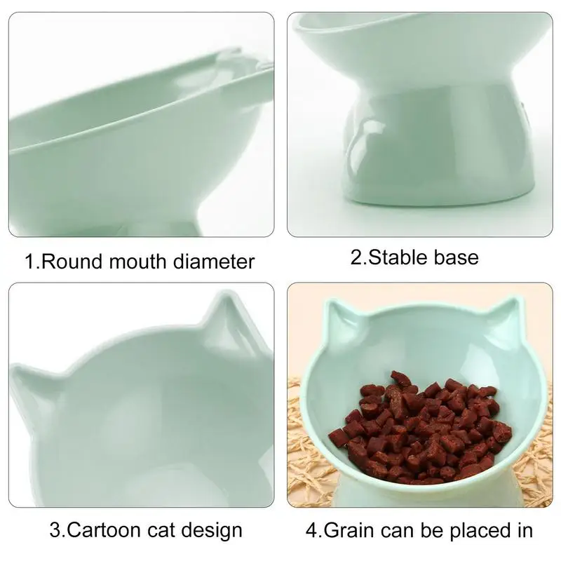 Raised Cat Food Bowls 15 Degrees Anti Vomit Colorful Cat Plate Plastic Non Slip Raised Stand Dish Food Safeguard Neck Pet Bowl