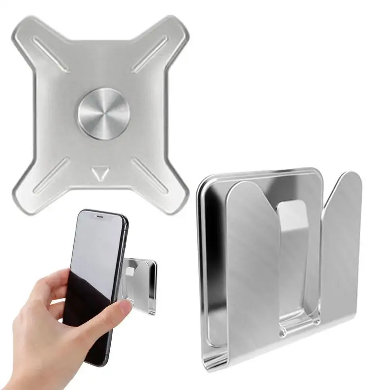 Wall Phone Holder Stainless Steel Small Wall Phone Mount Car Automobile Cell Phone Snap Type Holder For Wall Kitchen