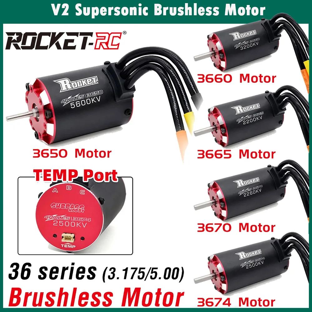 RC motor Rocket V2 supersonic Brushless Motor w/ Temp Sensor 3650 3660 3665 3670 3674 for 1/8 1/10 RC Car