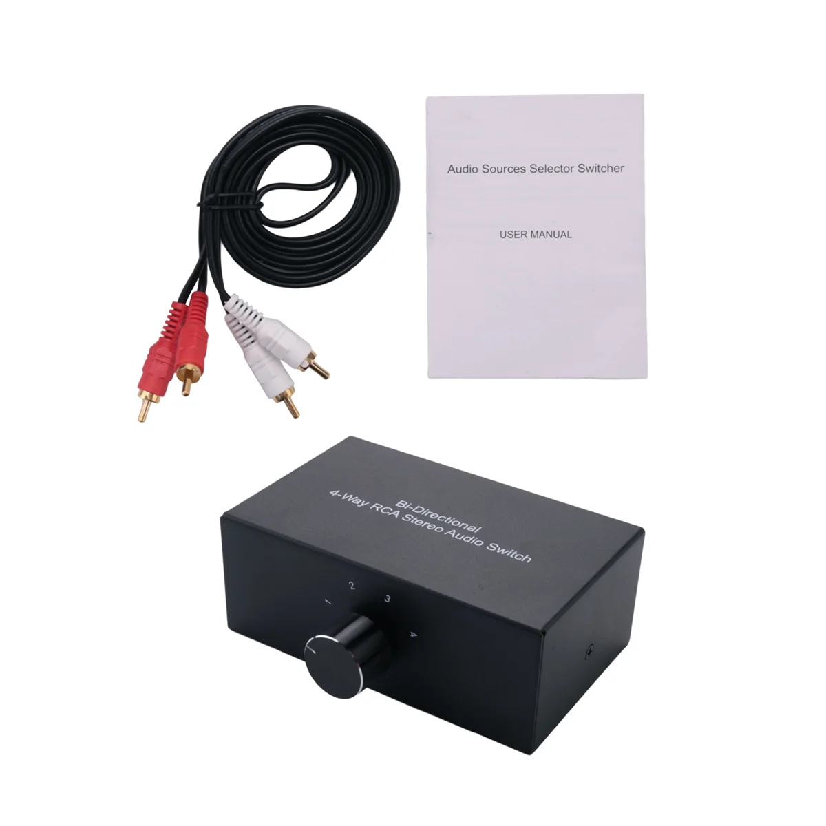 4 Way Bi-Directional RCA Stereo Audio Switch 1 in 4 Out or 4 in 1 Out L/R Jack Sound Channel RCA Audio Switcher Selector