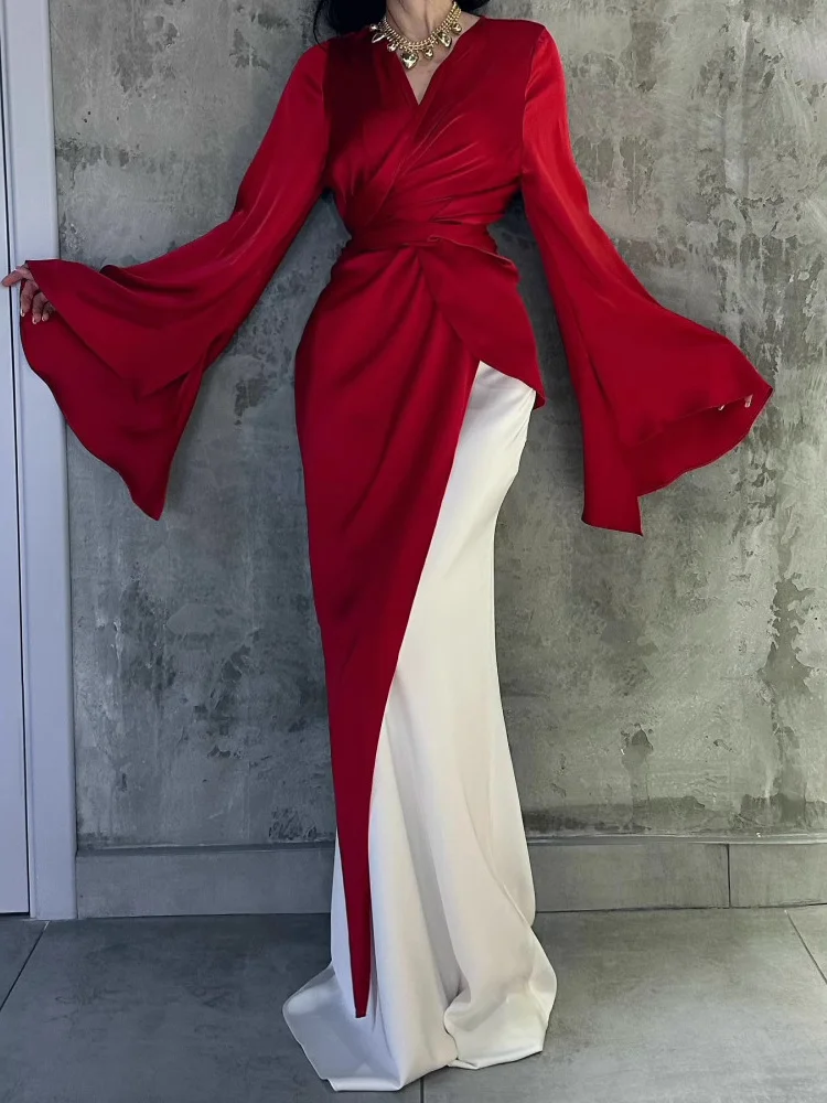 

Ele Satin Patchwork Fake Two-Piece Evening Gown Women's Design Sensation Long Dr Spring Summer New Sle