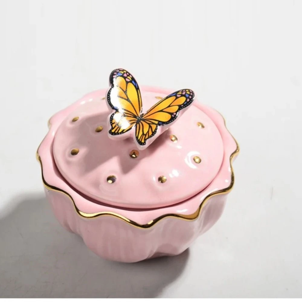 Ceramic Butterfly Jewelry Box with Lid Candy Jar Fine Home Nuts Powder Pill Sealed Jar Necklace Earrings Ring Storage Container