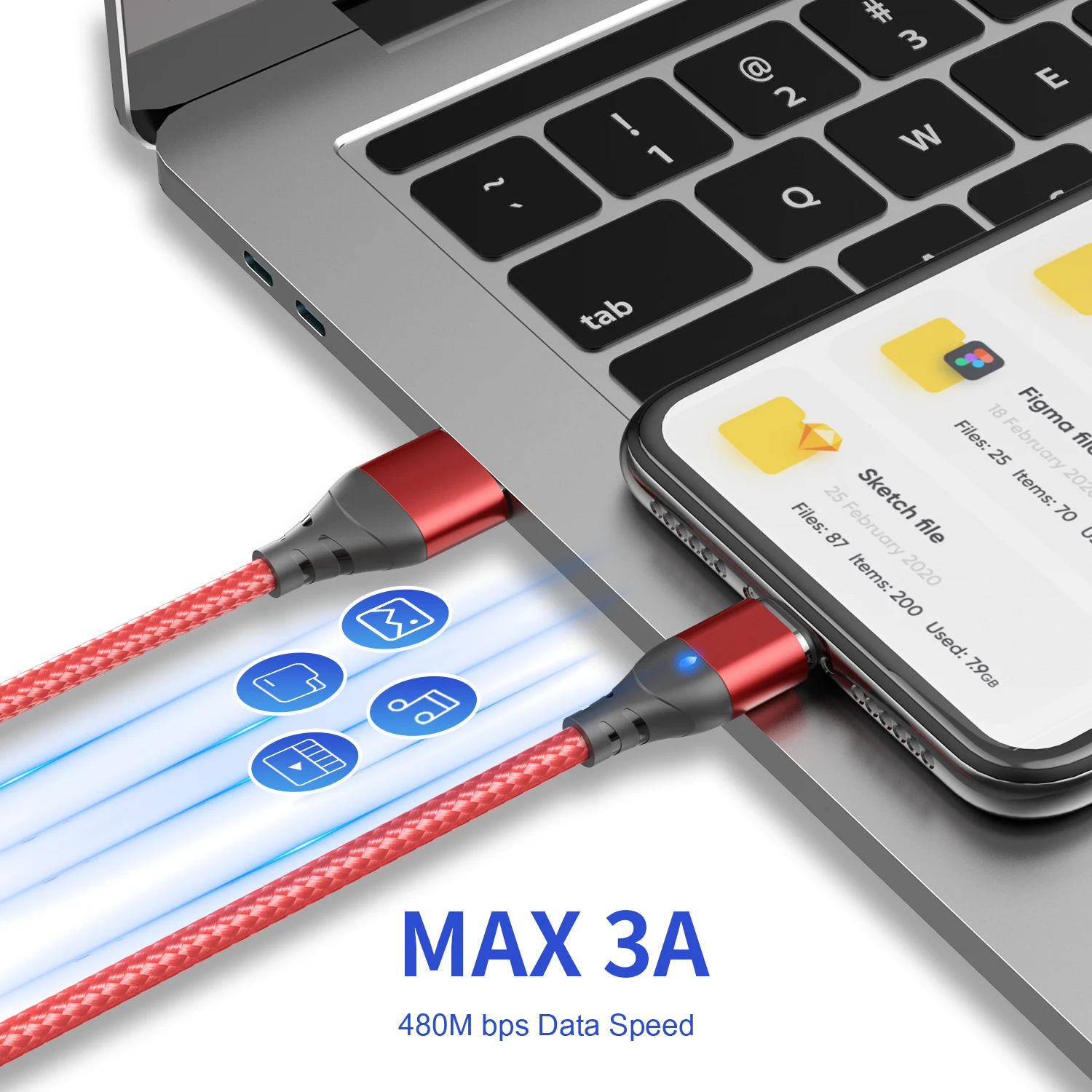 0.5M/1M/2M Magnetic Fast Charging Cable 3A USB Type C Fast Charger Cable USB C Data Cable for Samsung Xiaomi